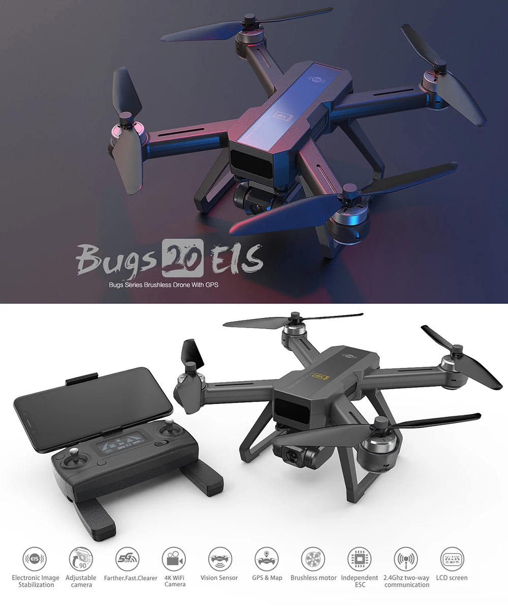 MJX B20 Радиоуправляемый gps Дрон EIS с 4K 5G WIFI Регулируемая HD широкоугольная камера