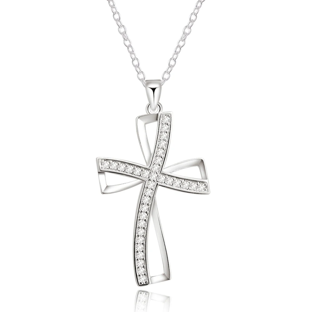 

925 Sterling Silver 18 Inches Cross AAA Zircon Pendant Necklace For Women Female Fashion Wedding Party Charm Jewelry