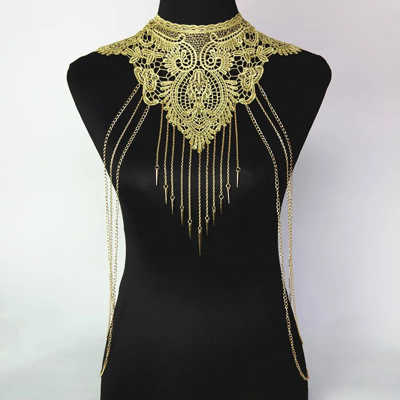 Кружевное платье с цветочным рисунком в стиле Collares кисточкой золото тело цепь