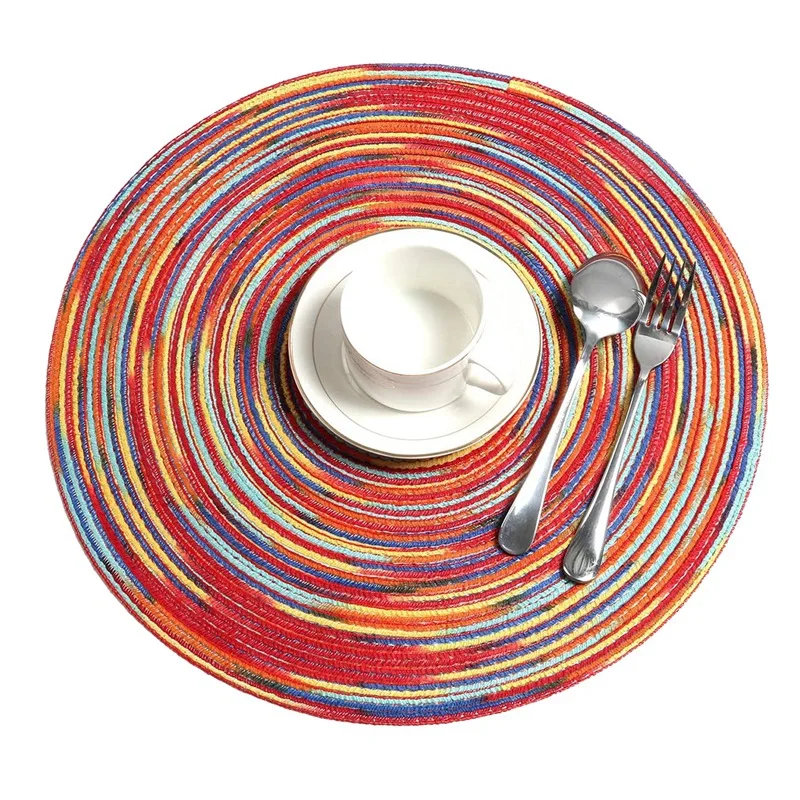 Набор из 4 круглых плетеных салфеток Декоративные разноцветные салфетки для