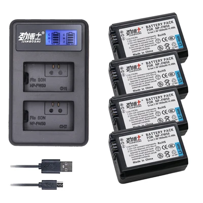 4X B and Charger 4 шт. NP-FW50 NP FW50 Батарея+ 2 слота ЖК-дисплей USB Зарядное устройство для sony Alpha a7r2 a6500 a6300 a6000 a5100 a5000 a3000 NEX-5T 5t 5R - Цвет: 4X B and Charger