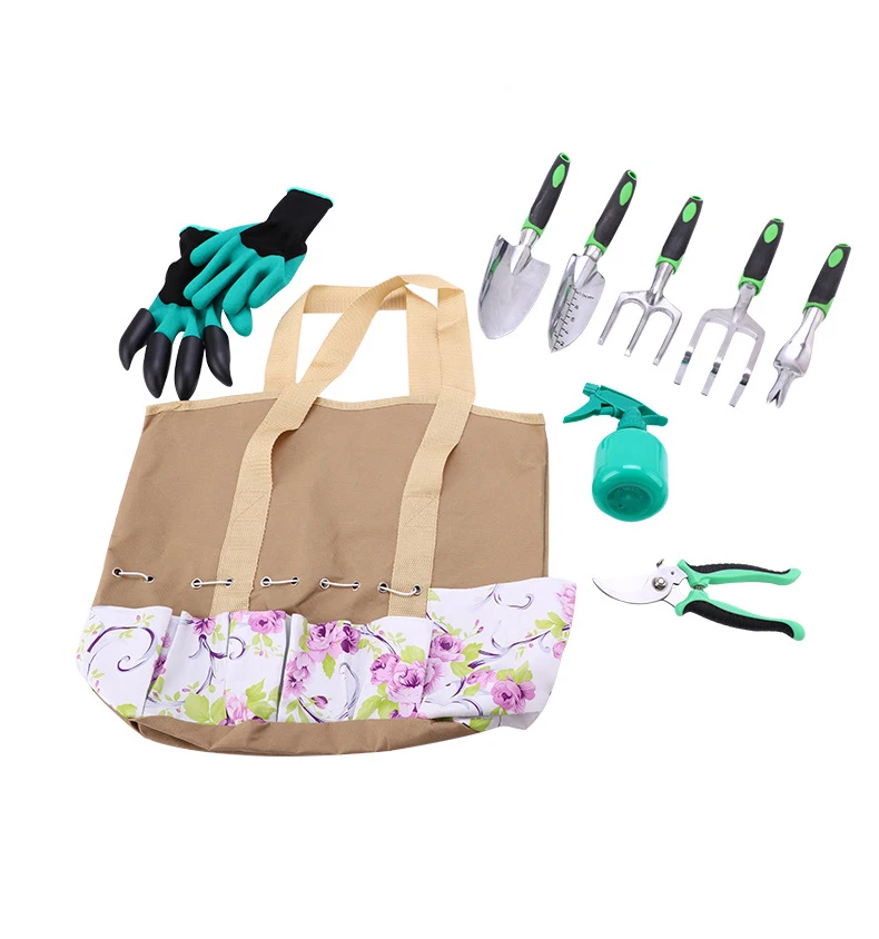 

Garden Supplies Aluminum Alloy Set 9-piece Garden Tool Kit Silicone Double-color Handle Shovel DIY Manual Seeder Gardening Tool