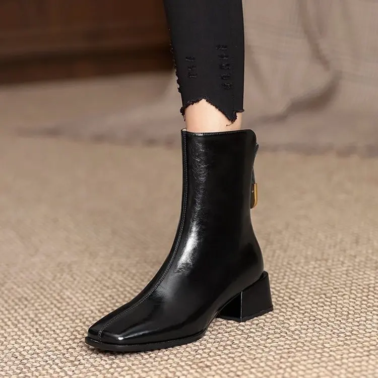 Trend New Women's Fashion Smooth Surface Leisure Solid Pointed Toe Med Heels Ankle Boots Shoes Women boot