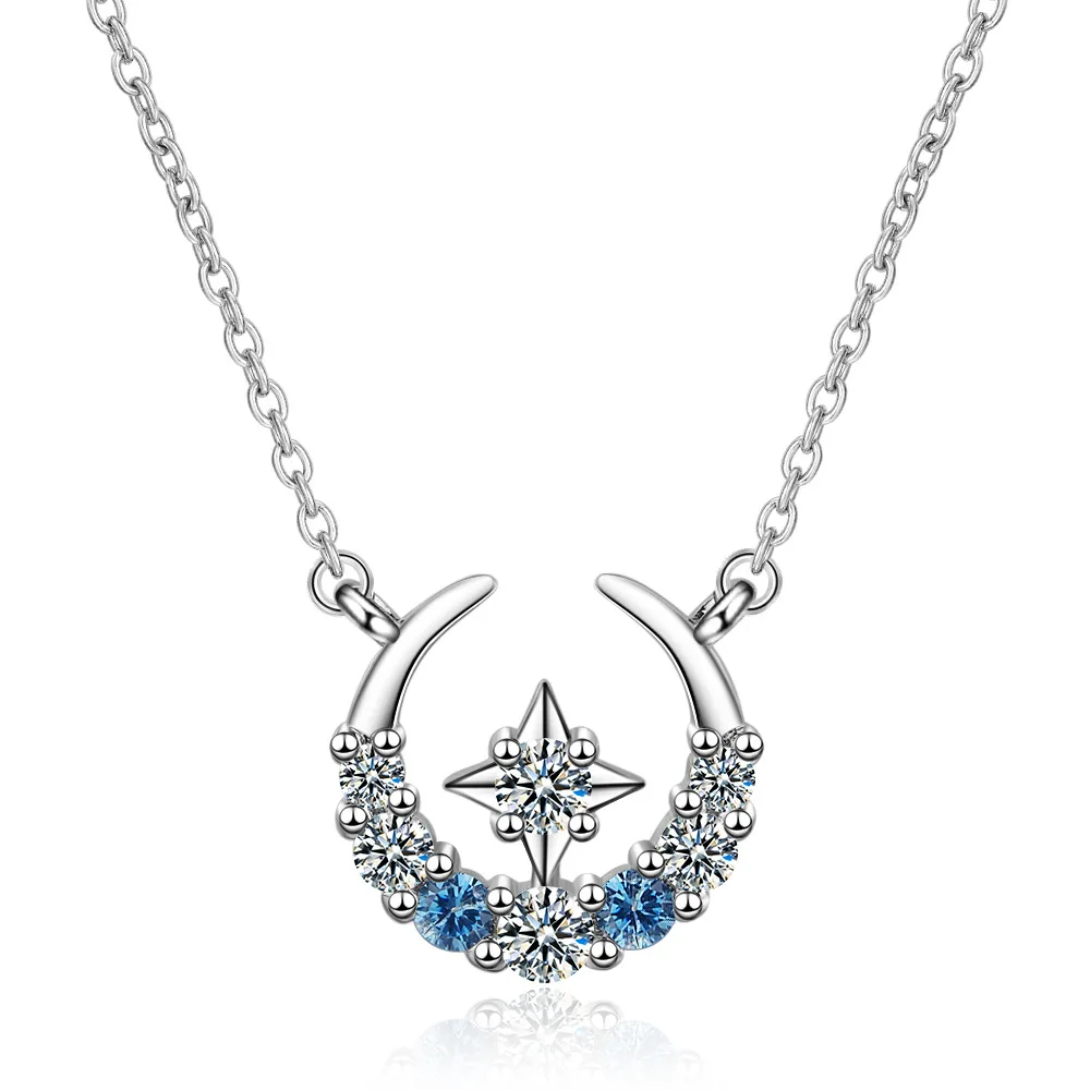 

WANGAIYAO Star Moon Necklace Tassel Water Drop Short Clavicle Chain Simple Design niche cold wind inlaid zirconium pendant