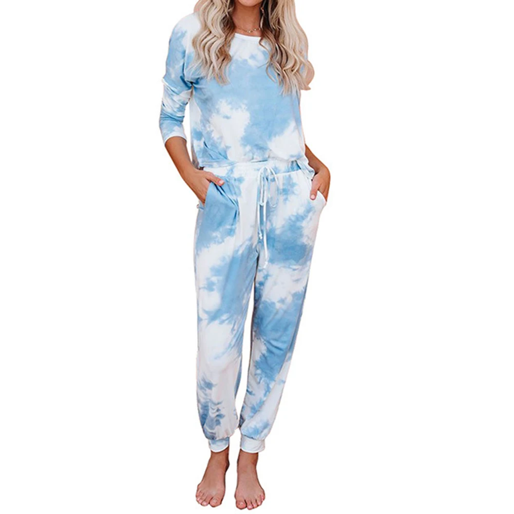 

Женский спортивный костюм, комплект из 2 шт./компл., пуловер с длинным рукавом и брюки на завязках для весны TT @ 88