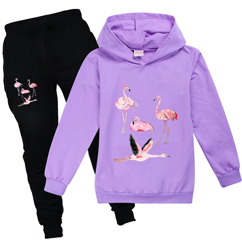 Кавайная Милая зимняя одежда с фламинго для мальчиков комплект детской одежды