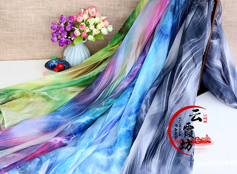 Шифоновая ткань с принтом 30D шифоновая в китайском стиле костюм ханьфу для платья