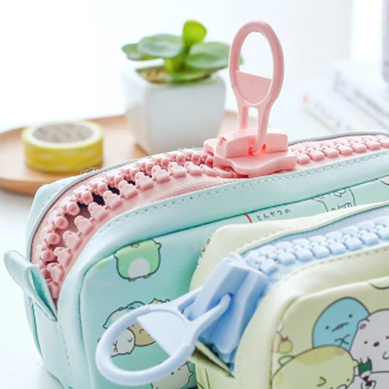 

Creative Simple and Lovely Kawaii PU Leather Personality Large Zipper Student Pencil Case Office Supplies