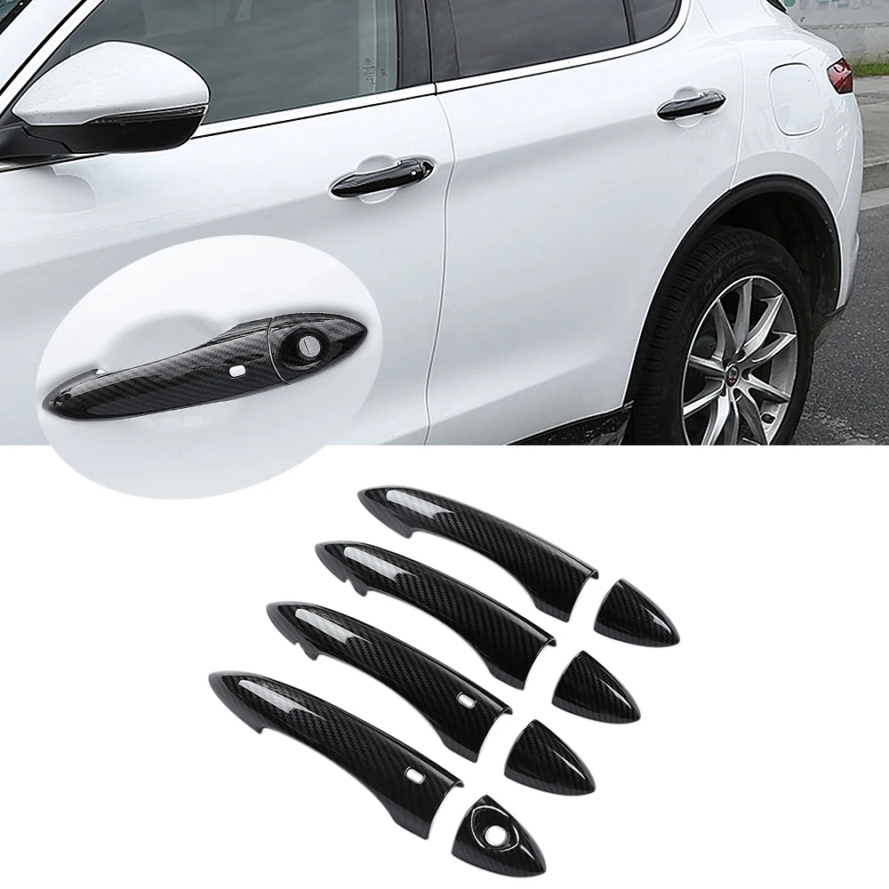 

Чехол для автомобильной дверной ручки Alfa Romeo Giulia Stelvio 2017 2018 2019 2020 2021, декоративные наклейки, внешний аксессуар из углеродного волокна