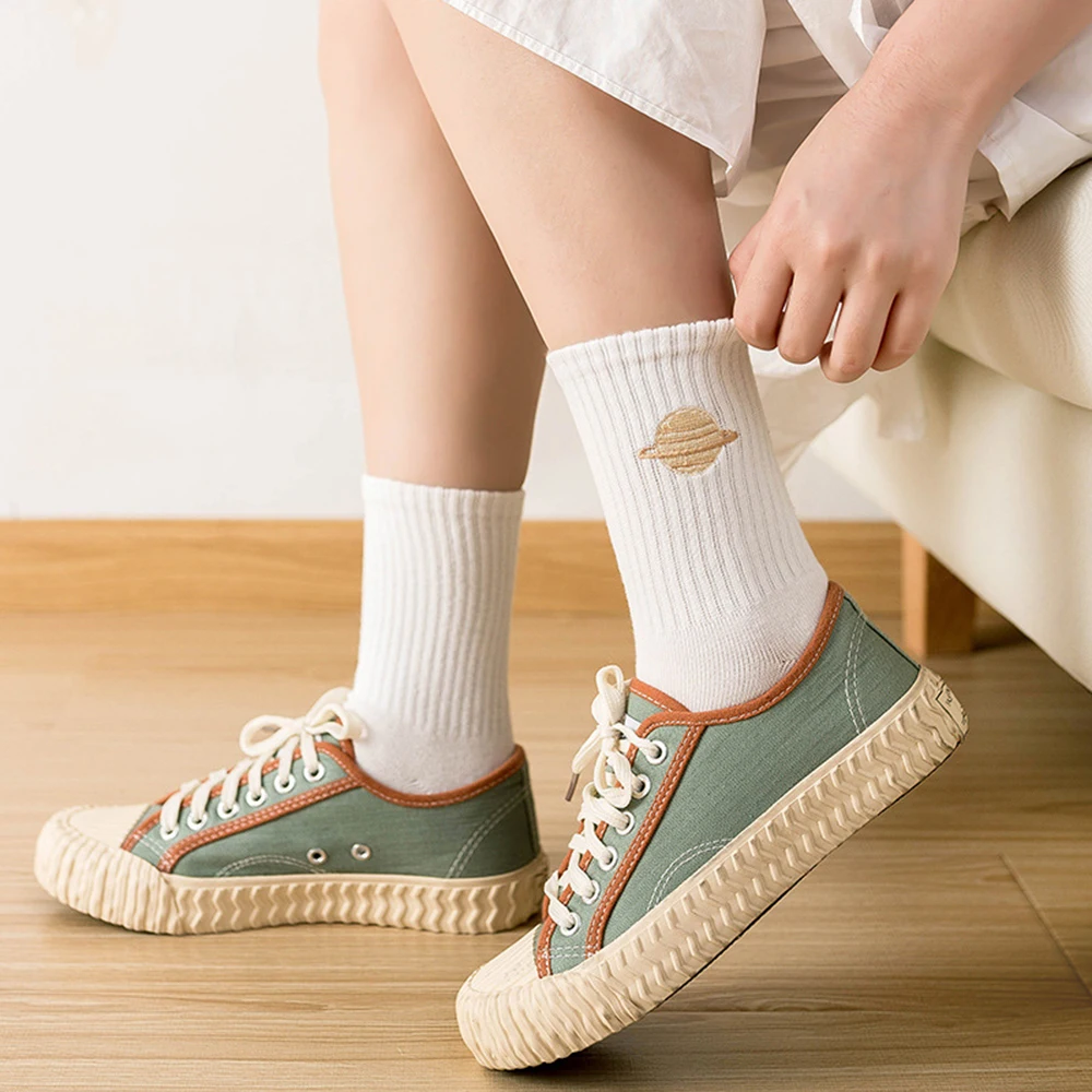 Японские длинные носки с вышивкой мультяшными планетами модные женские