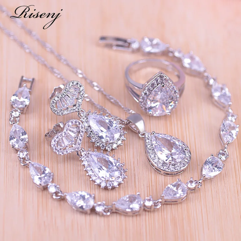 Risenj большая капля воды австрийский кристалл и кубический циркон серебряный цвет