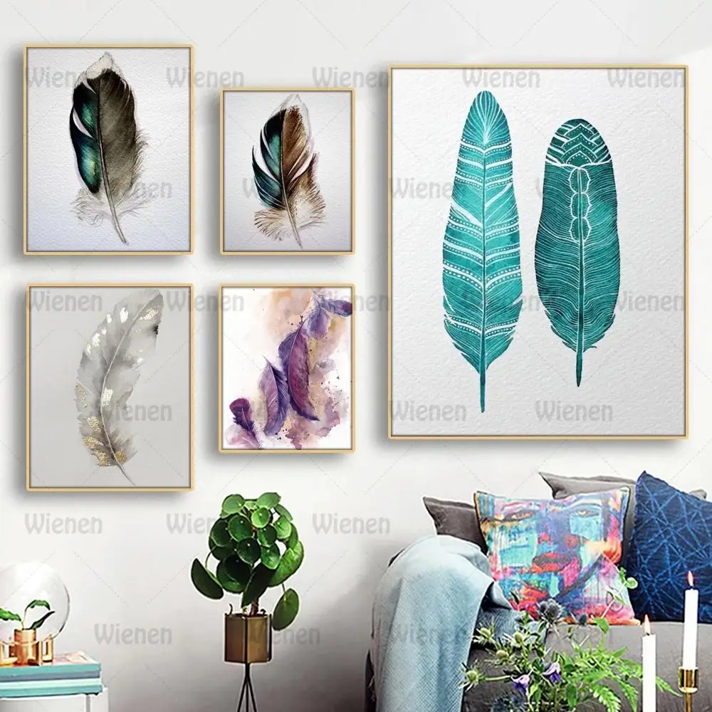 

Silver Feather Art Canvas Painting Modern Painting Wall Pictures for Living Room Decor Posters and Prints Modern Home Decoration