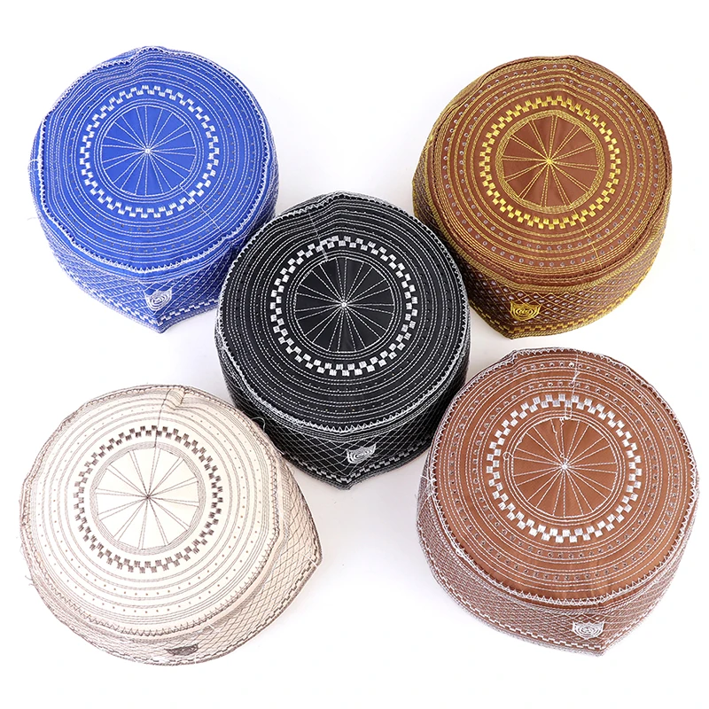 2021 мусульманские Шляпы Хлопок Вышивка арабских Для мужчин шапочка для молитвы