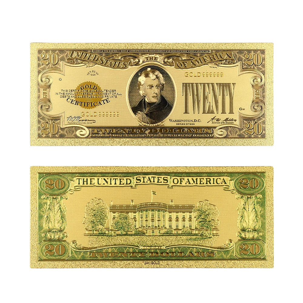 1928 год Позолоченные поддельные деньги коллекционные золотые банкноты США 20