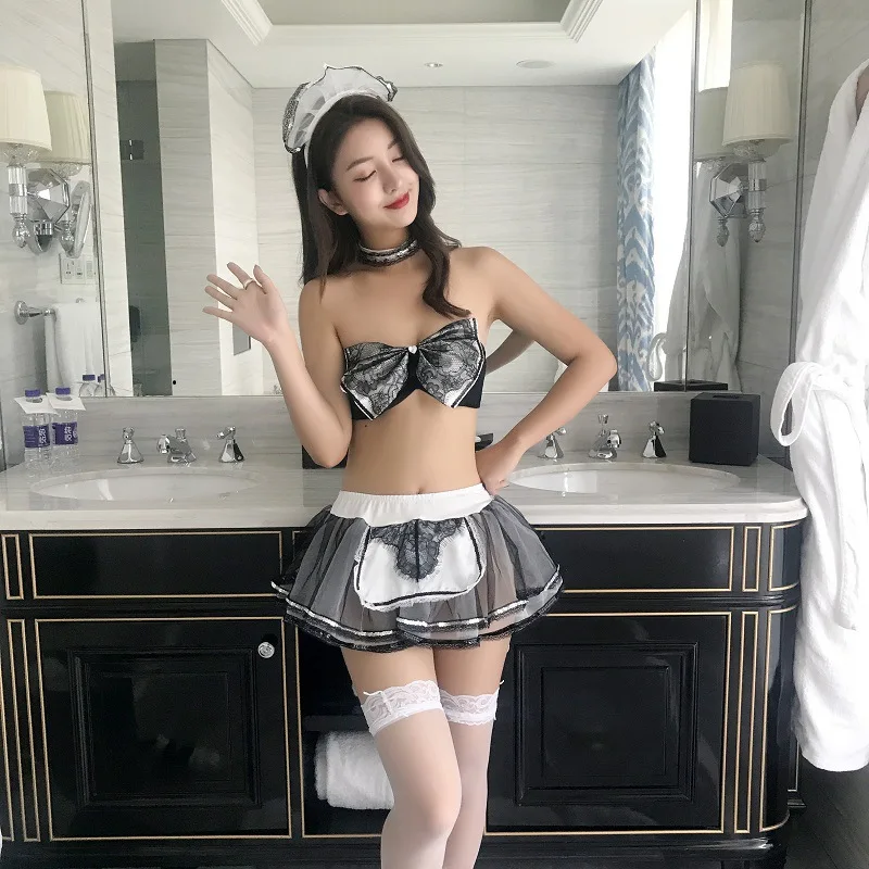 

Maid Bowknot Bra Set Cute Lolita Mesh Dress Cosplay Costume School Girl Sexy Kawaii Lingerie Set Underwear Uniform Outfit