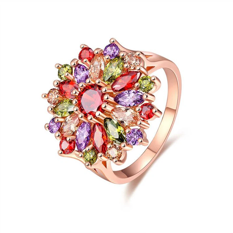 

Fashion Design Elegant Petals Flower Rings For Women Handmade Enamel Crystal Luxury Wedding Banquet Finger Ring Jewelry Gift