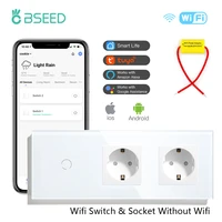 bseed eu ru standard single live wifi touch switch with double socket 3 colors with glass panel work with tuya smart life app
