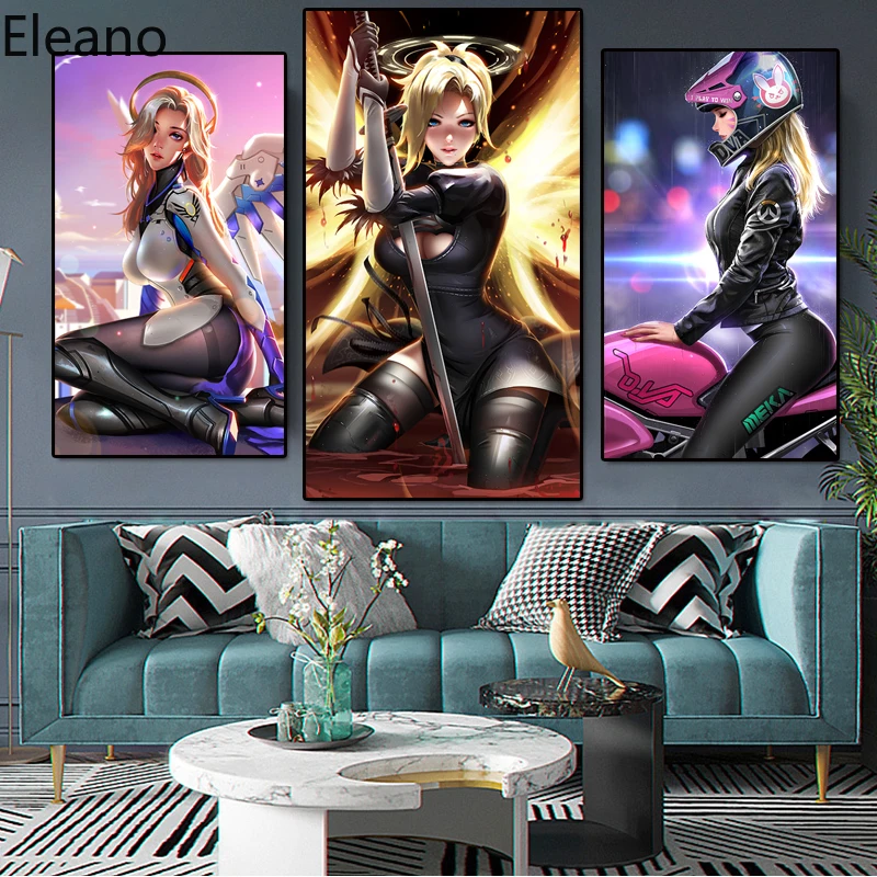 

Custom Print Overwatch Game Poster Anime Sexy Girl Canvas Painting Aesthetic Room Decor Wall Art Modern Art Figure Picture