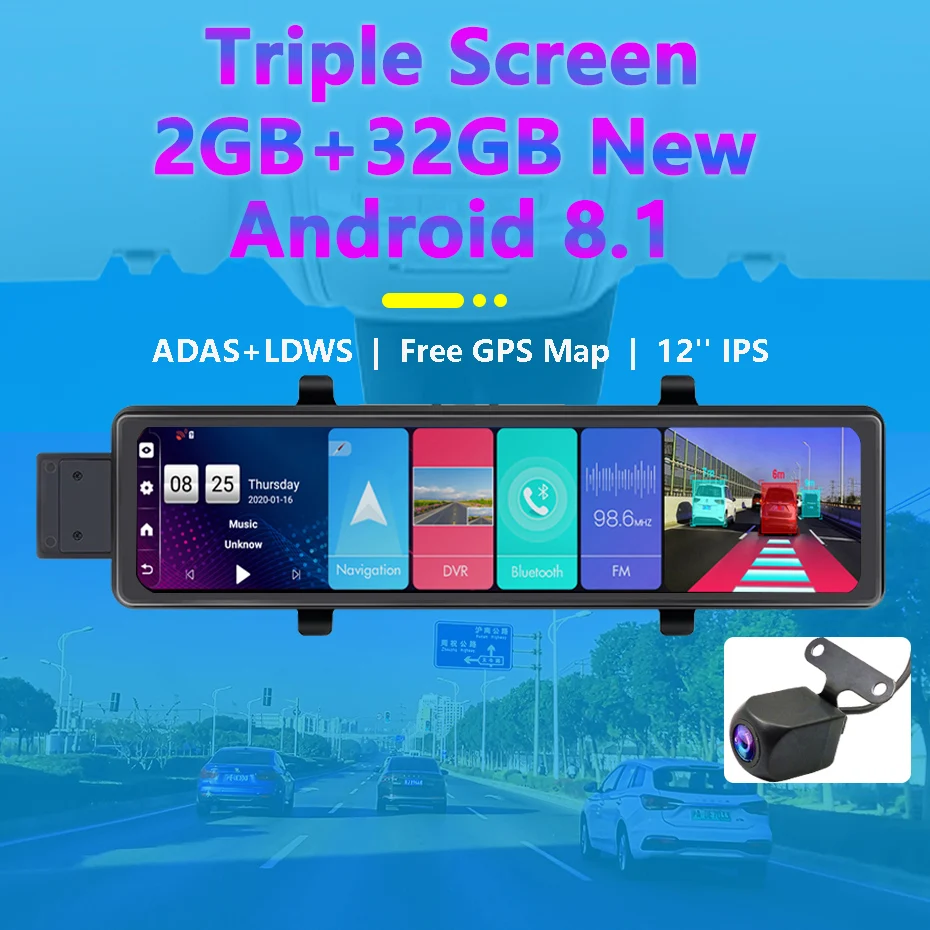 Зеркало заднего вида Videcam 12 дюймов 4G GPS Android 8 1 | Автомобили и мотоциклы