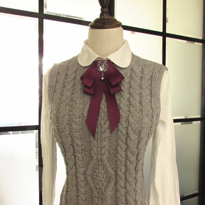 Я-Remiel моды лента Стразы женский галстук-бабочка британский стиль блузка дамский