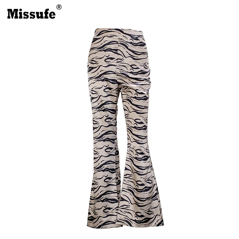 Missufe женские брюки эластичные с высокой талией принтом тигра клеш сексуальные