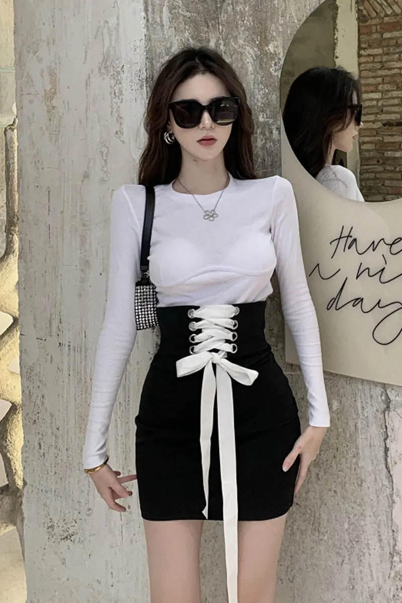 

Wrap buttocks skirt women's summer design sense bandage A-line skirt tight high waist short skirt 2021 new black skirt fashion