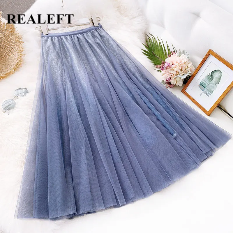REALEFT новая весенне летняя элегантная фатиновая юбка с градиентом женская модная