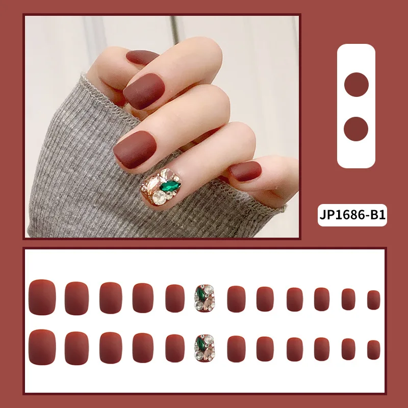 

24pcs Matte Pearl Wear Short Paragraph Fashion Manicure Patch False Nails Save Time Wearable Nail Patch BFC996