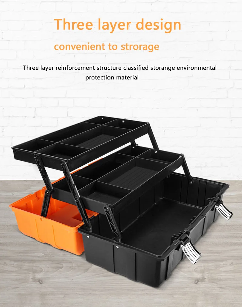 

17/19inch Stress-Resistant Three-Layer Folding Tool Storage Box Durable Hardware Tools Case Fishing Lure Box Fishing Tackle