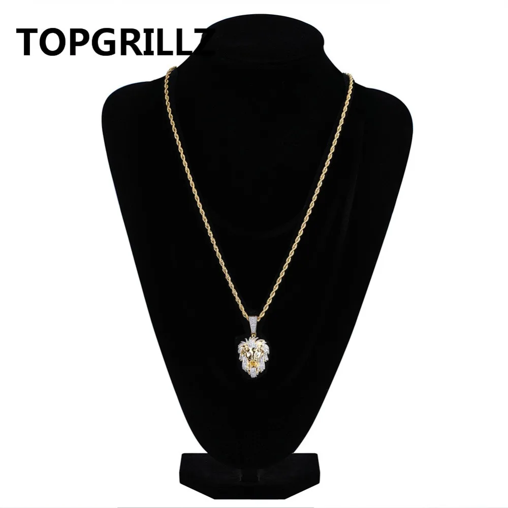 TOPGRILLZ хип-хоп позолоченное микро кубическое циркониевое ожерелье с подвеской в виде головы льва для мужчин Ювелирные изделия Подарки