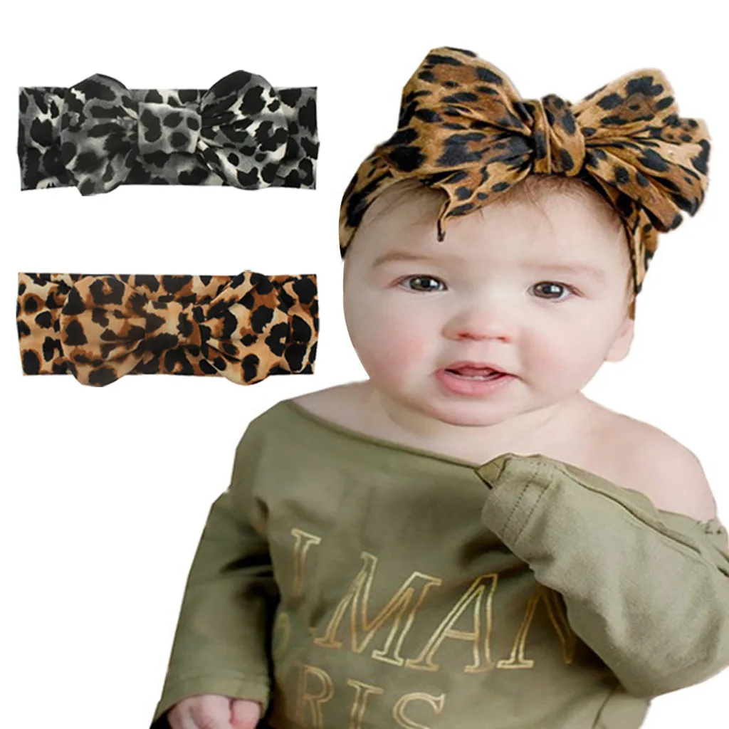 Girls Baby Turban Bow Leopard Print Princess Hair Band Accessories Cute Headwear Newborn Birthday Party Gift Set | Детская одежда и