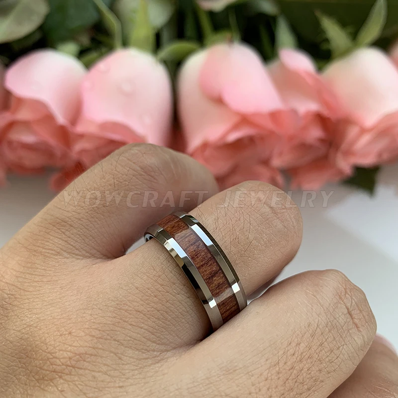 Кольцо из карбида вольфрама для мужчин и женщин Koa с деревянной инкрустацией