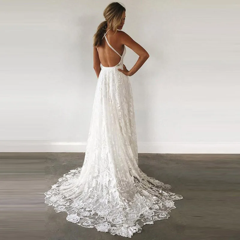 Новое поступление летние сексуальные свадебные платья Бохо с разрезом по бокам