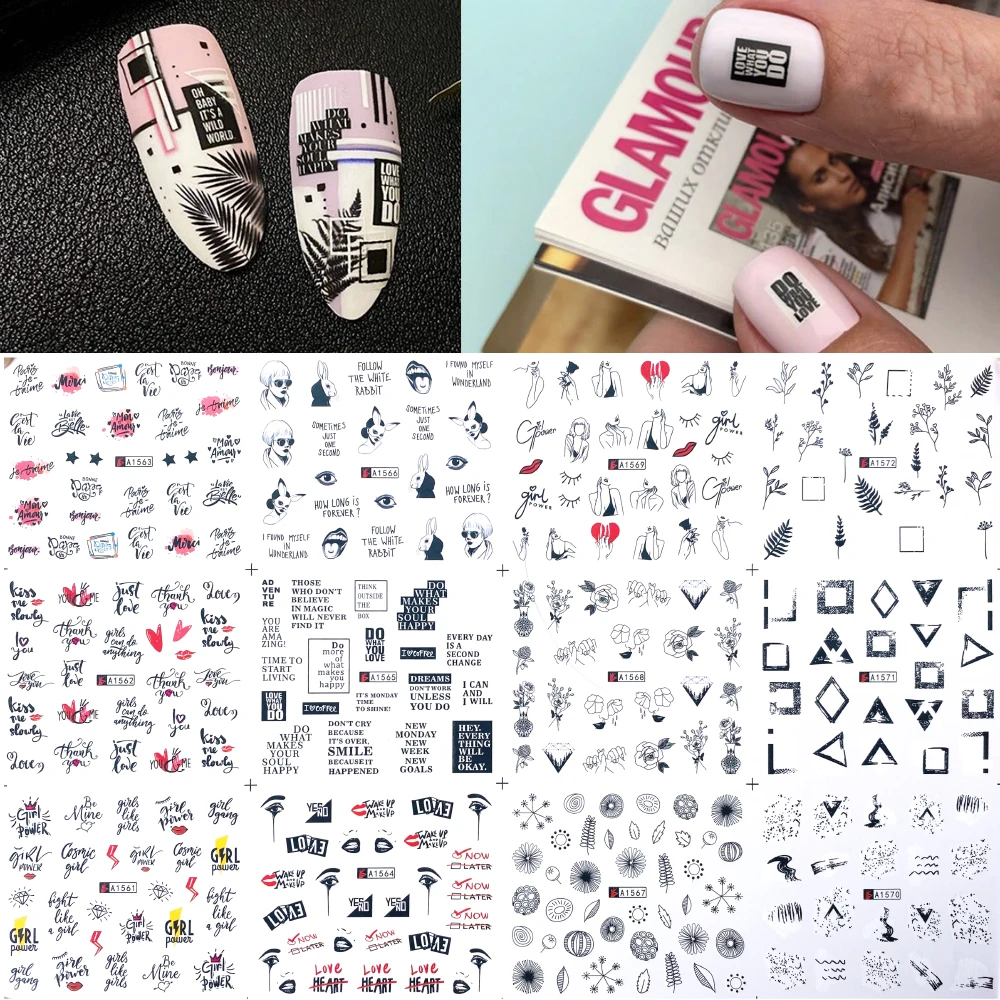 2021 New Geometric Letter nail sticker Water Slider Russian winter decal Christmas new year gift nail slider temporary tattos