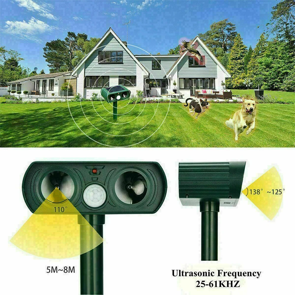 

ABS Farm Deterrent Waterproof Solar Powered Repellent Scarer Outdoor Garden Easy Install Pest Control Home Ultrasonic Animal
