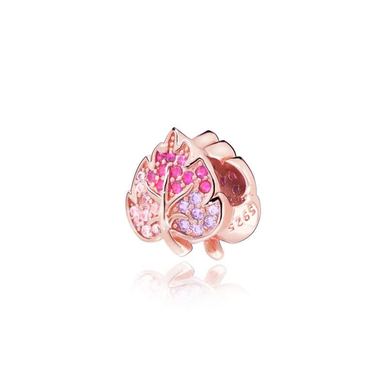 2019 Новое поступление серебряные бусины 925 пробы сверкающим паве лист брелоки