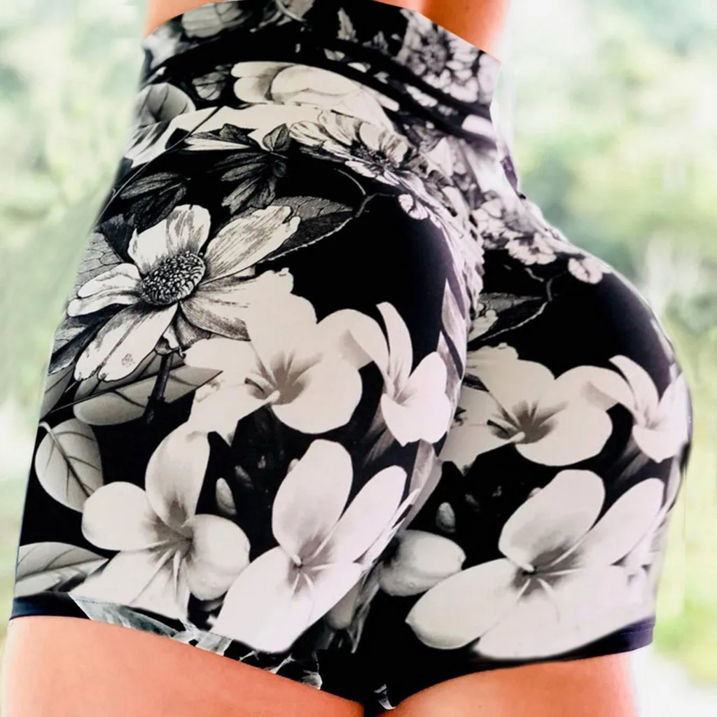 Высокая Талия бесшовные спортивные шорты с принтом в стиле хип стрейч Спортивные