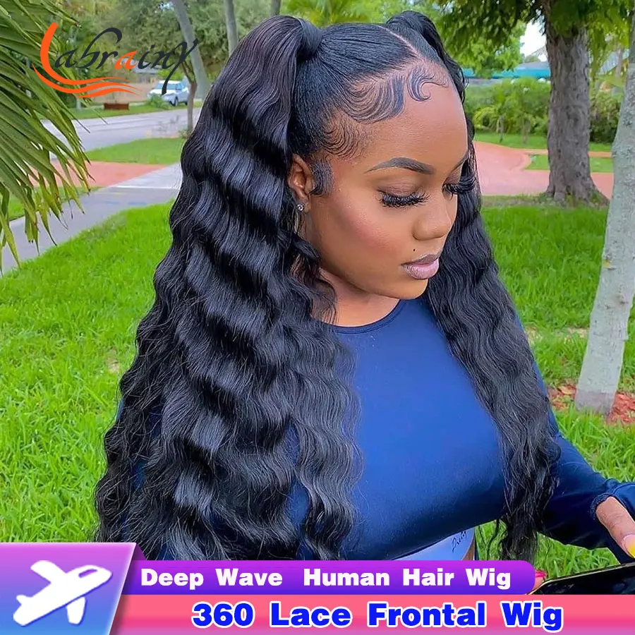 

Deep Wave 360 Lace Frontal Wigs 13x4 HD Lace Front Human Hair Curly Wig Pre Plucked Water Wave Colored Full Black Women 13x6x2