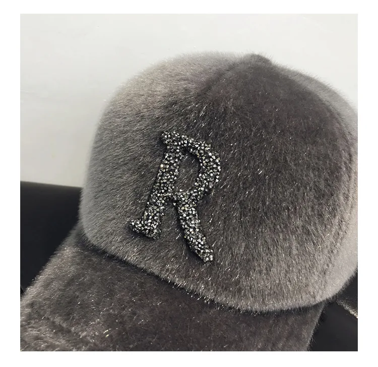 Женская бейсбольная Кепка из норкового волоса стразы с надписями одноцветная