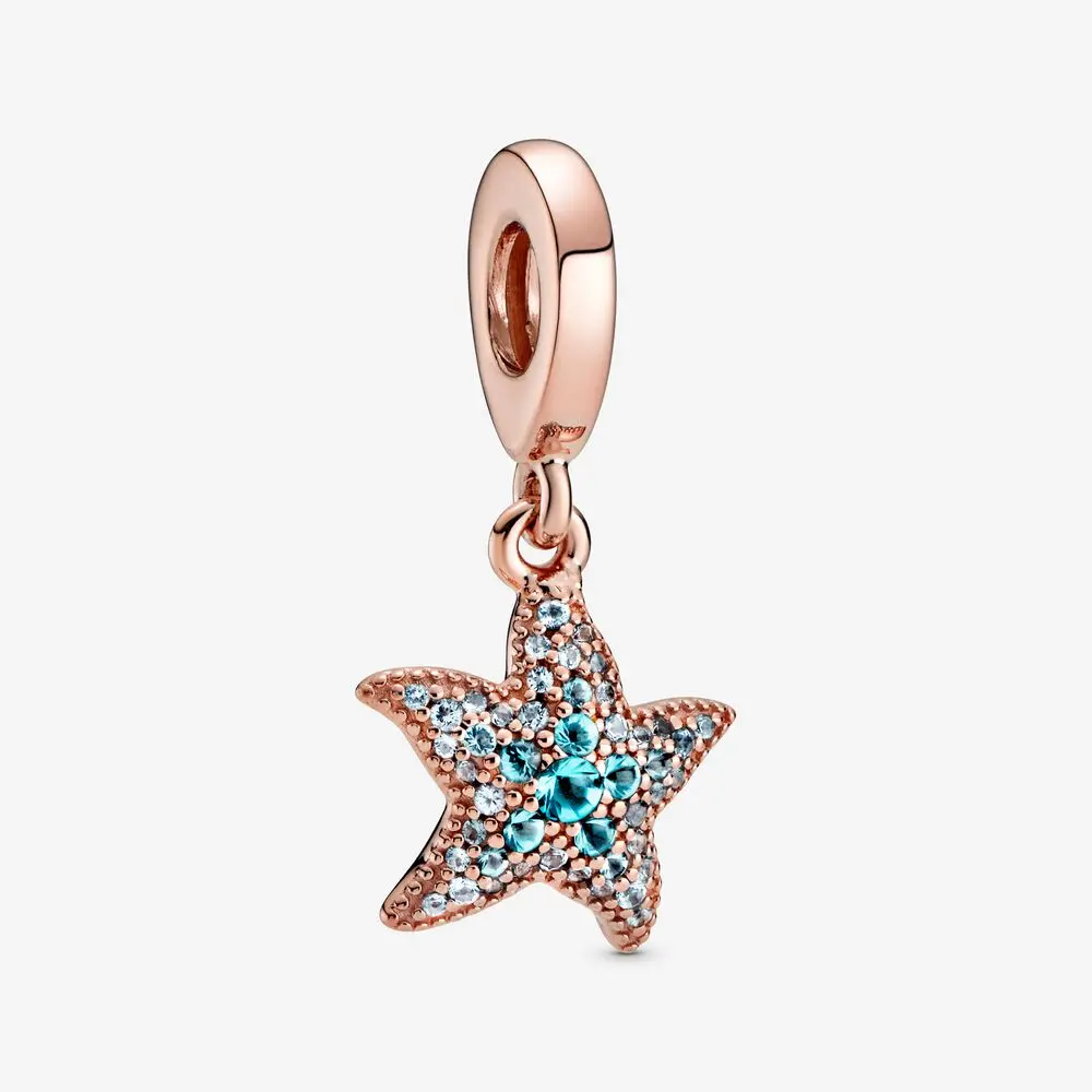 

Sparkling Starfish Dangle Charm Original 925 Sterling Silver Crystal Beads Fits Europe Bracelet Women DIY Jewelry Making Bijoux