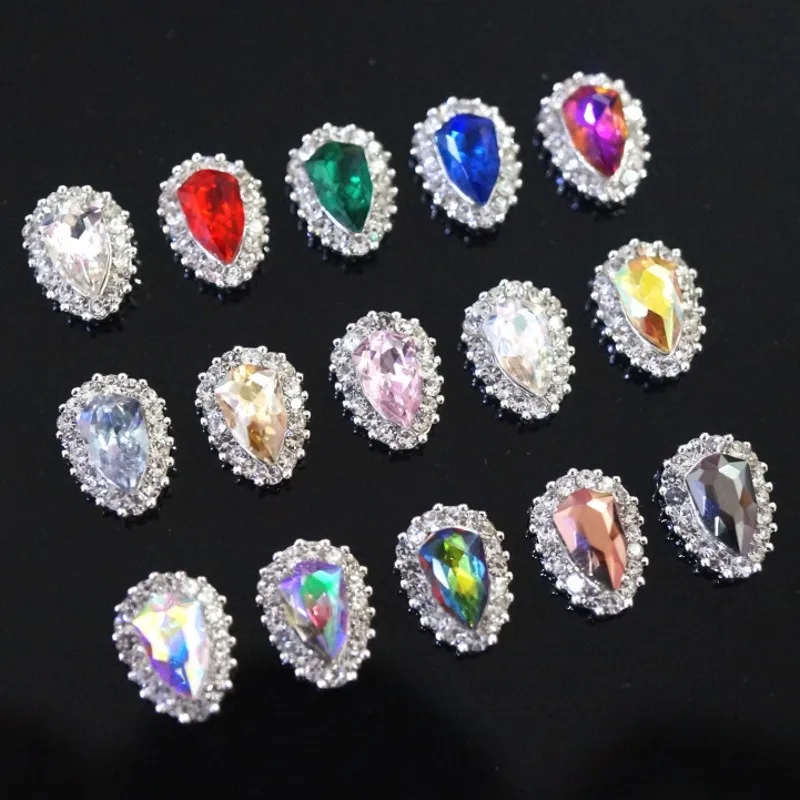 

10Pcs/Lot Metal Shield Nail Art Decorations AB Colorful DIY Glass Gem Nail Charms Jewelry Rhinestones For Nails Tips A89~A103