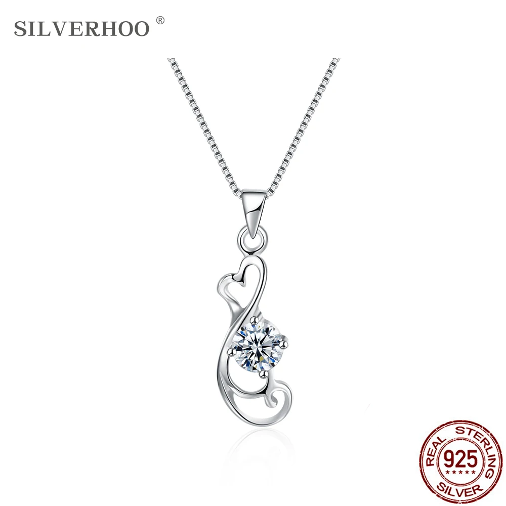 

SILVERHOO Sterling Silver 925 Necklace For Women Bright Cubic Zirconia Romantic Heart Pendant Necklaces Hot Sale Fine Jewelry