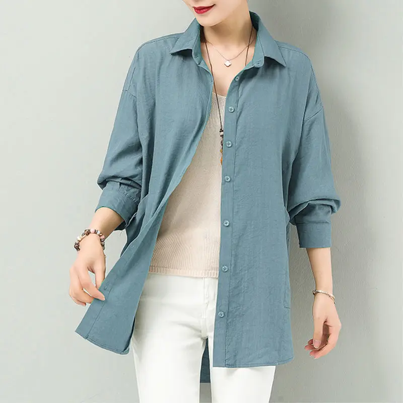 

Candy Color Cotton Loose And Slim Long Sleeve Shirt Women's 2021 Spring Autumn New Korean Large Size Shirt Casual Cardigan
