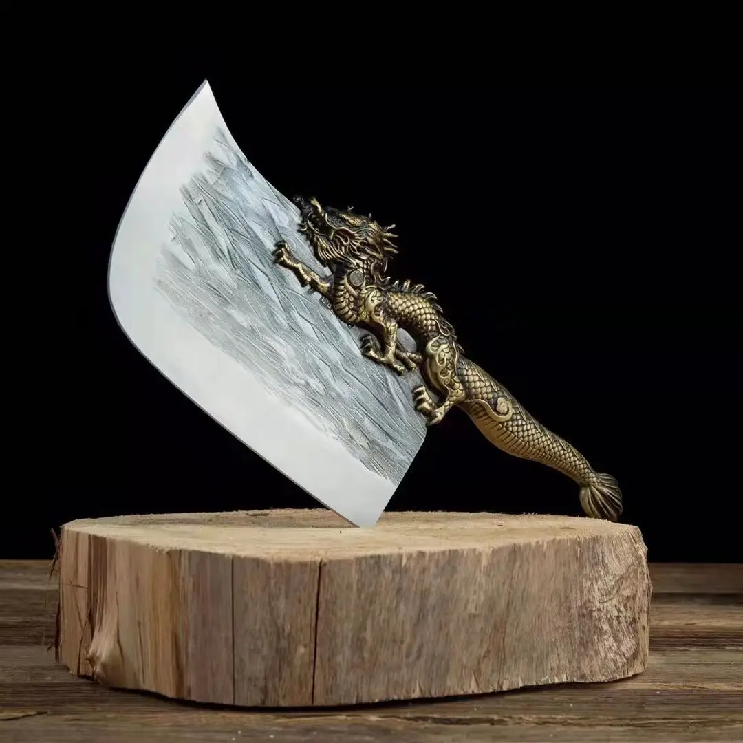 Нож шеф-повара с бронзовой ручкой необычный уникальный Мультитул драконом для