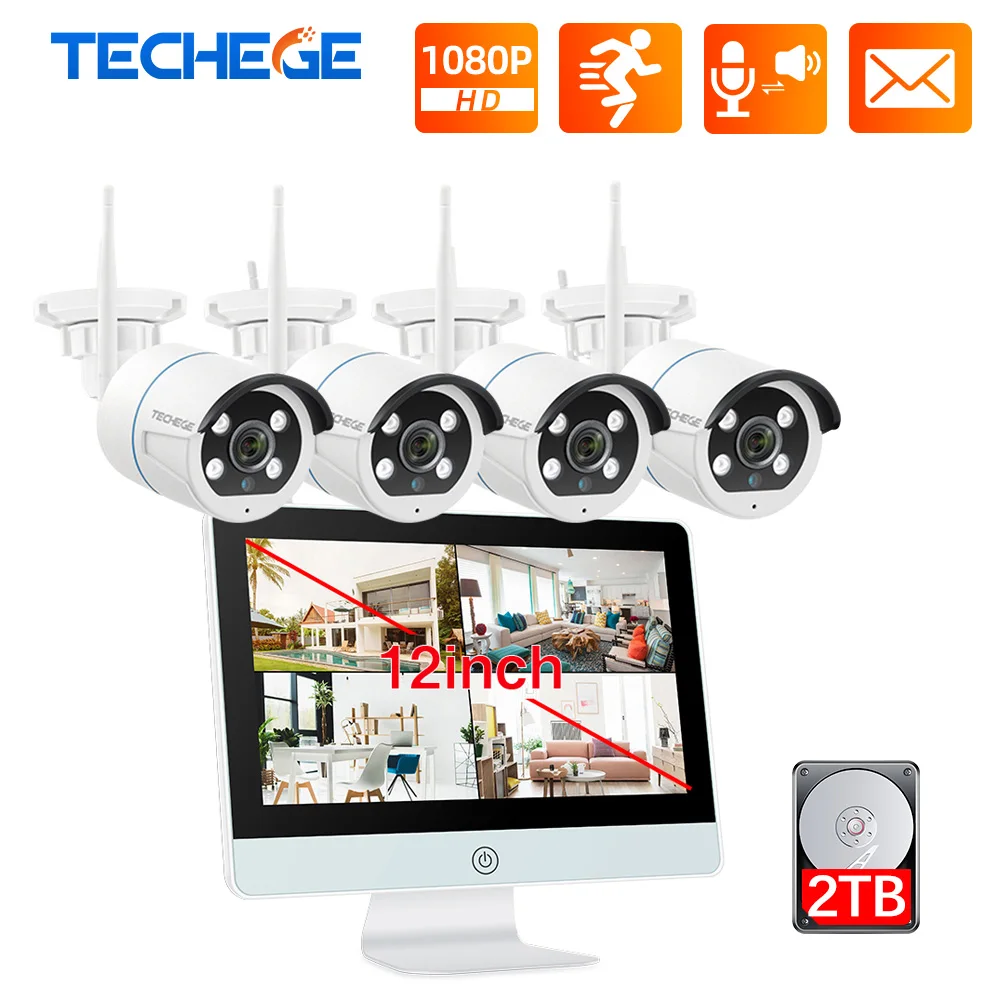 Techege 8CH 1080P 12 дюймов ЖК-дисплей NVR Беспроводной камера видеонаблюдения системы