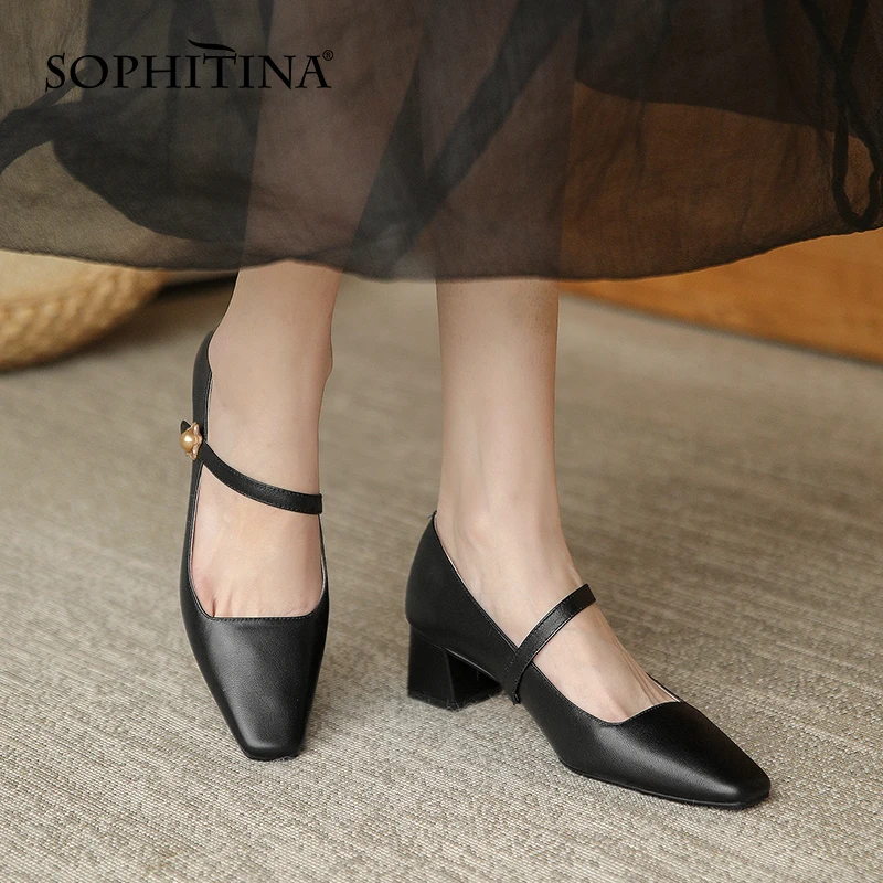 

SOPHITINA Mary Janes High Heel Women's Shoes Retro Wild Gemuine Leather Female Shoes Handmade Comfortable TPR Ladies Pumps AO42