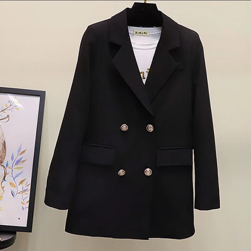Vintage Double Breasted Black Blazer Women Jacket 2019 Spring autumn Casual Belt Suits Coat Feminino blazers Outerwear | Женская одежда