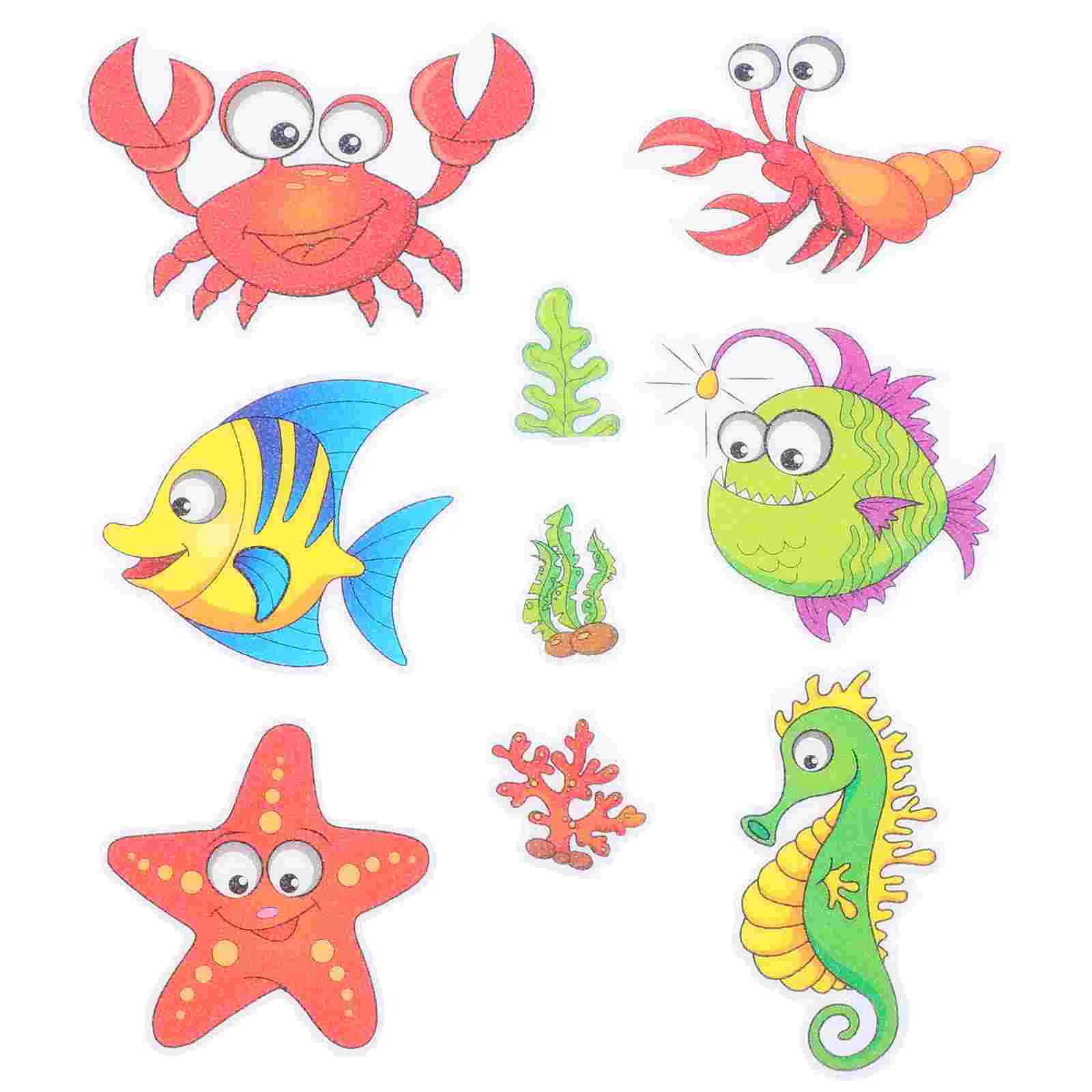 

9Pcs Bathroom Kids Stickers Non-Slip Bath Tub Cartoon Stickers (Shrimp Crab)