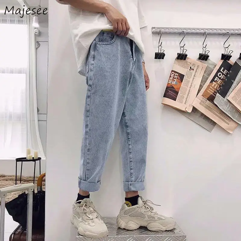 

Jeans Men Harajuku Harem Solid Jean Basic Daily Light Spring Cowboy Ulzzang Boy Fashion Teenagers Loose All-match New Cool Chic