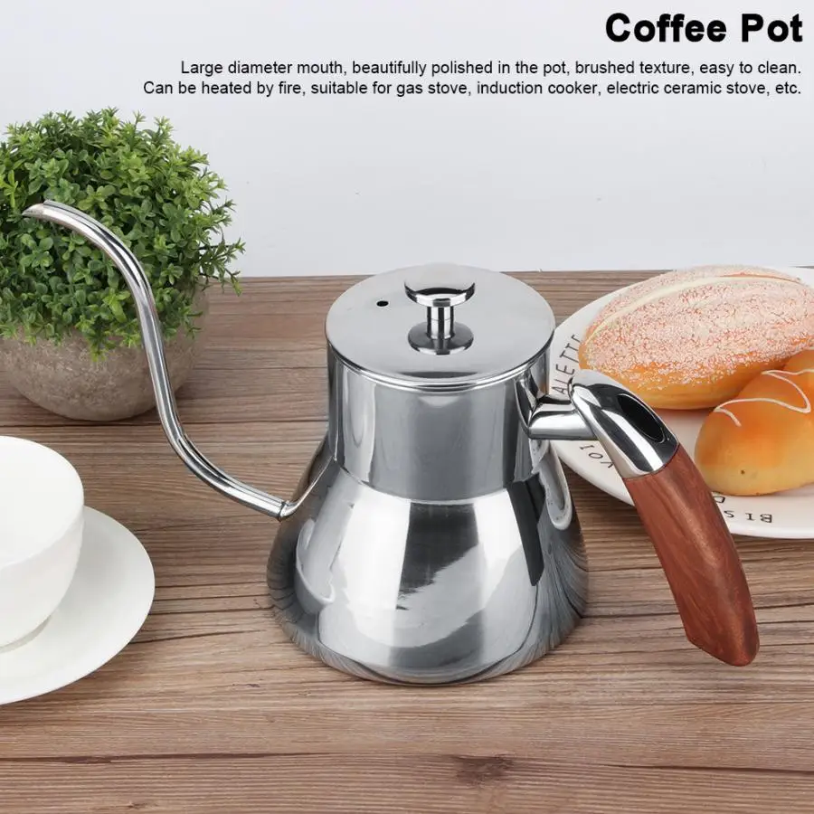 

800ml Silver Stainless Steel Coffee Pot Water Kettle for Home Coffee Shop Supplies